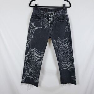 Levis 501 Womens 30 Black Jeans Handpainted Spiderweb Cropped Goth OOAK Witchy